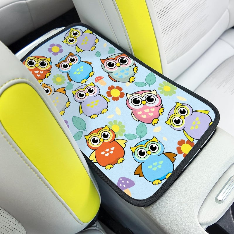 Adastrah Car Armrest Box Pad,Owls Car Armrest Pad Car Armrest Cover Protector for Most Vehicle, SUV, Truck, Car - Image 1